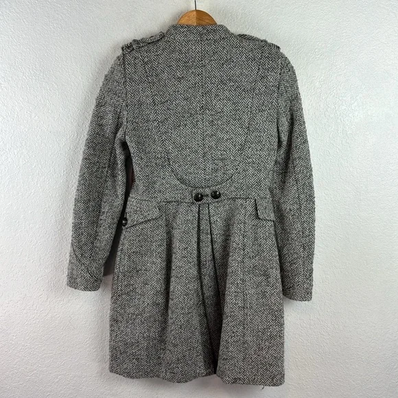 Zara Gray Tweed Wool Blend Button Military Zip Front Flared Peacoat Jacket small - Picture 6 of 8